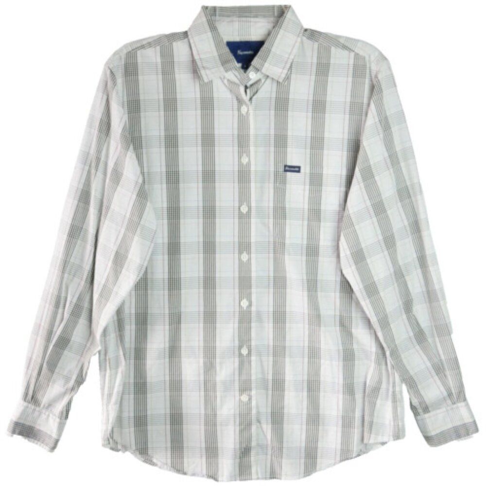 Faconnable Men's Size 8 (S) Dress Shirt Long Sleeve Button Up White Brown Stripe